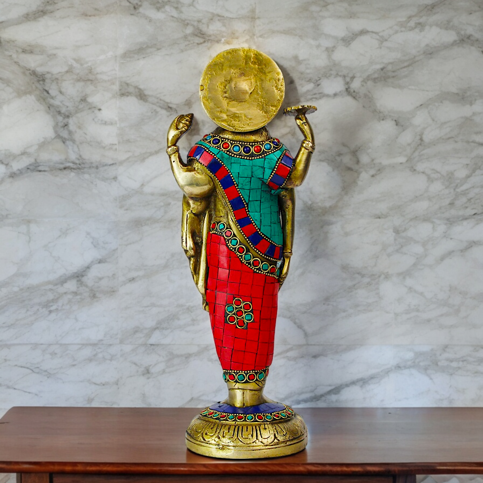 Lord Dhanavantari Standing Brass Idol with Stone Work - 12 inches Nikuressence