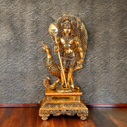 Lord Murugan Swamy with Peacock Solid brass Idol - 12 Inches Nikuressence