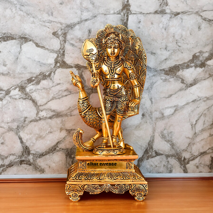 Lord Murugan Swamy with Peacock Solid brass Idol - 12 Inches Nikuressence
