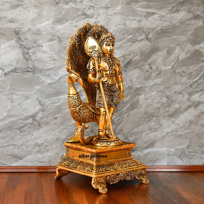 Lord Murugan Swamy with Peacock Solid brass Idol - 12 Inches Nikuressence