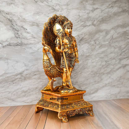 Lord Murugan Swamy with Peacock Solid brass Idol - 12 Inches Nikuressence