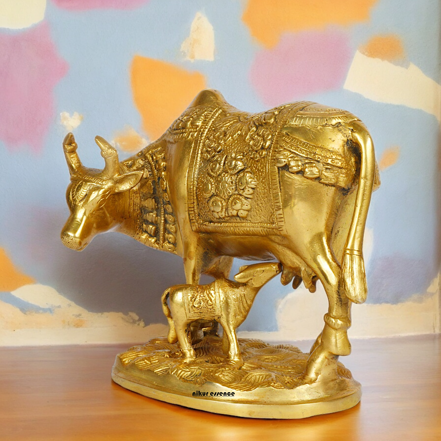 Solid Brass Cow with Calf Idol - 8 Inches Nikuressence