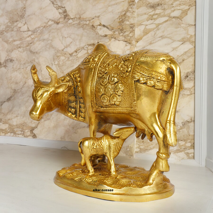 Solid Brass Cow with Calf Idol - 8 Inches Nikuressence