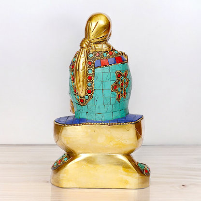 Lord Sai Baba Sitting Idol with Stone Work - 8 Inches Nikuressence