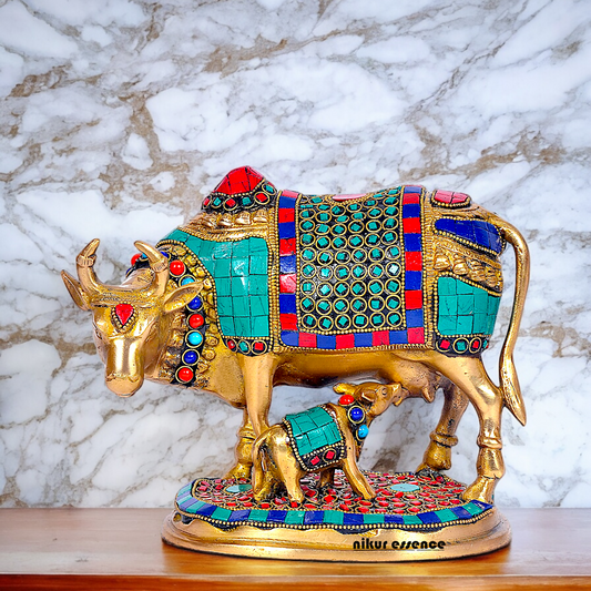 Shop Cow with Calf Idol Stone Work - 7.5 inches Nikuressence
