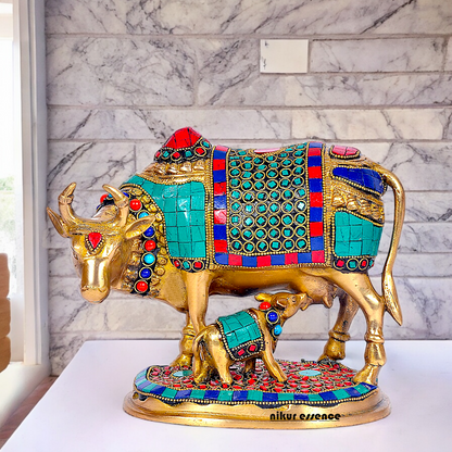 Shop Cow with Calf Idol Stone Work - 7.5 inches Nikuressence