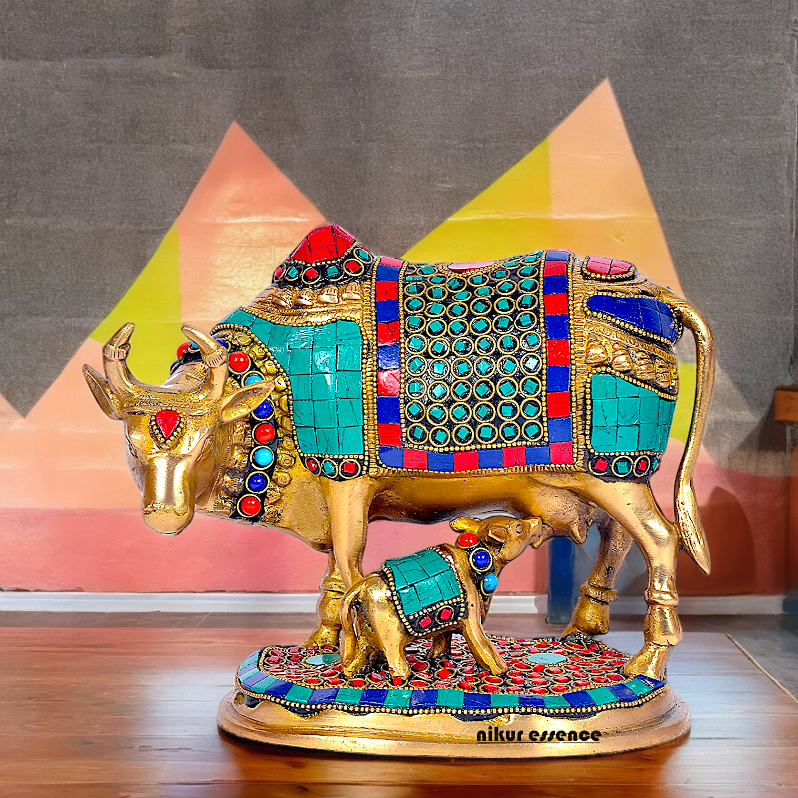 Shop Cow with Calf Idol Stone Work - 7.5 inches Nikuressence