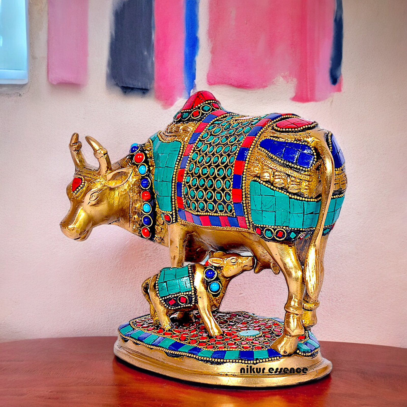 Shop Cow with Calf Idol Stone Work - 7.5 inches Nikuressence