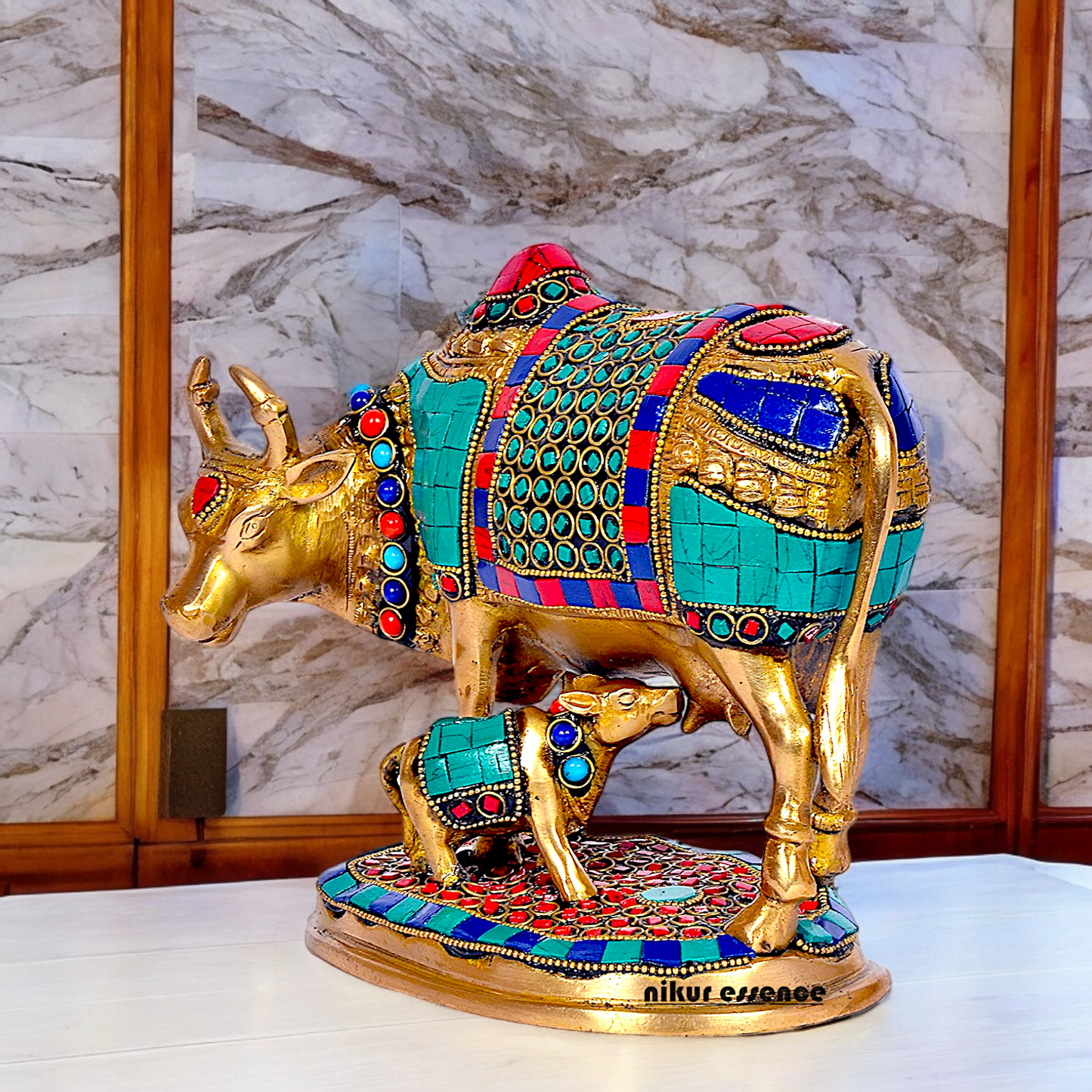 Shop Cow with Calf Idol Stone Work - 7.5 inches Nikuressence