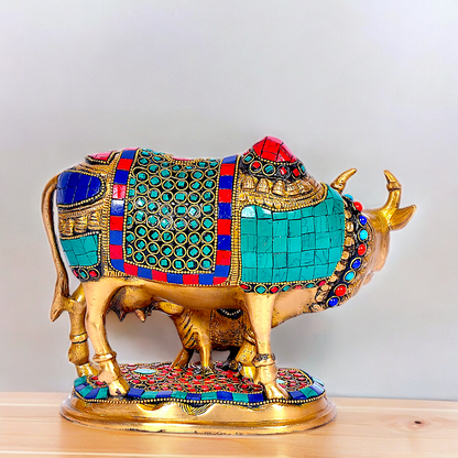 Shop Cow with Calf Idol Stone Work - 7.5 inches Nikuressence