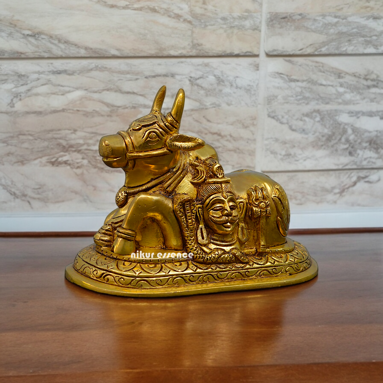 Solid Brass Nandi with Shiva Parvati figurine idol - 7.2 inches Nikuressence