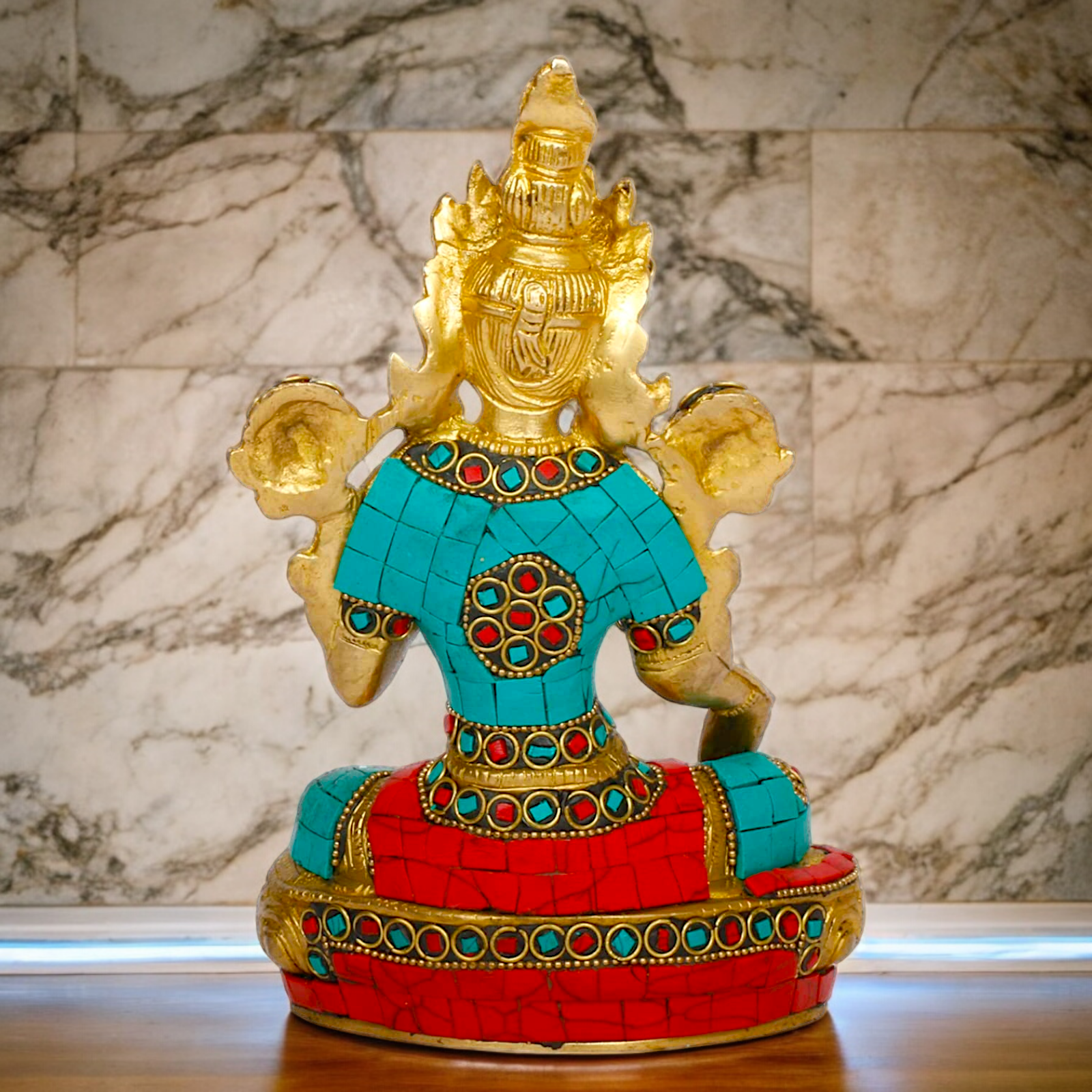 Goddess Tibetan Tara Brass idol with Stone Work - 8 inches Nikuressence