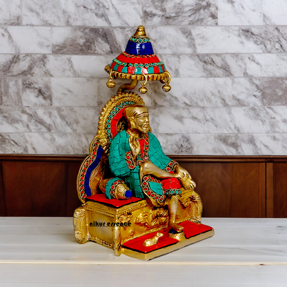 Online Sai Baba Sitting on Singhasan Brass with Stone work idol - 12 Inches Nikuressence