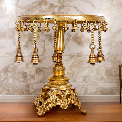Solid Brass Pooja Chowki Stool with decorative Bells - 11.22 inches Nikuressence