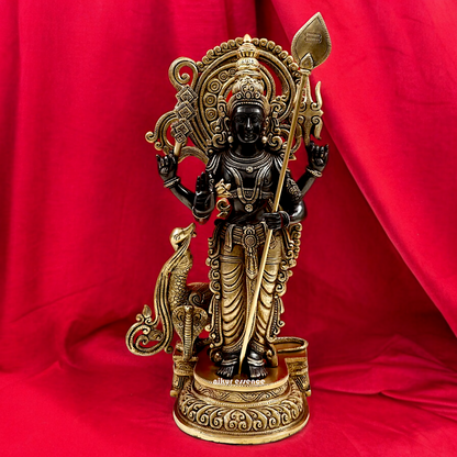 Lord Black Murugan Standing Brass Idol - 21 inches Nikuressence