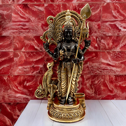 Lord Black Murugan Standing Brass Idol - 21 inches Nikuressence