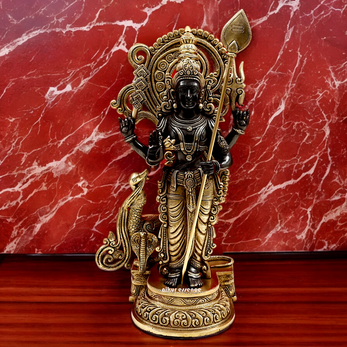 Lord Black Murugan Standing Brass Idol - 21 inches Nikuressence