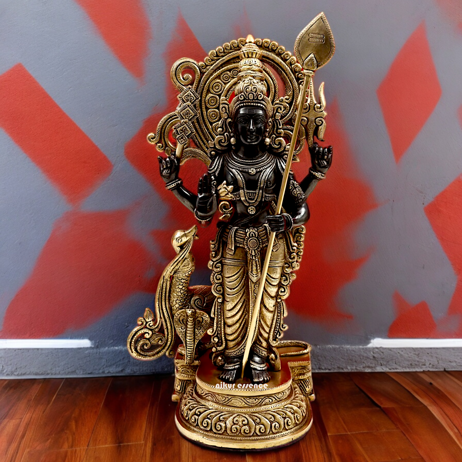 Lord Black Murugan Standing Brass Idol - 21 inches Nikuressence