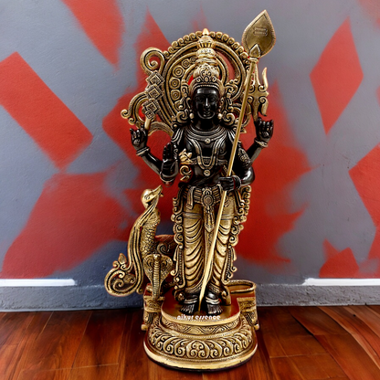 Lord Black Murugan Standing Brass Idol - 21 inches Nikuressence