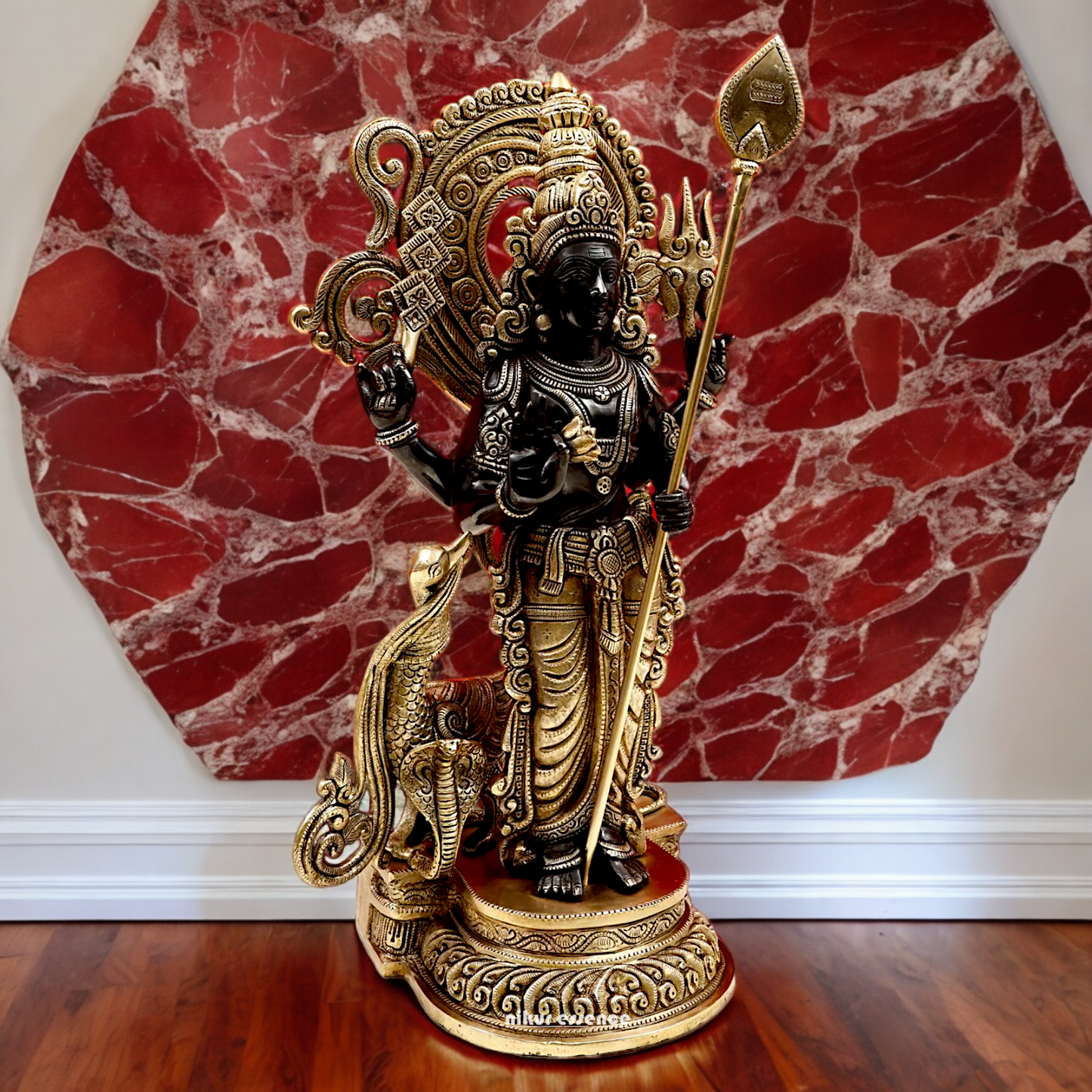 Lord Black Murugan Standing Brass Idol - 21 inches Nikuressence