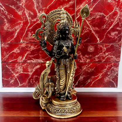Lord Black Murugan Standing Brass Idol - 21 inches Nikuressence