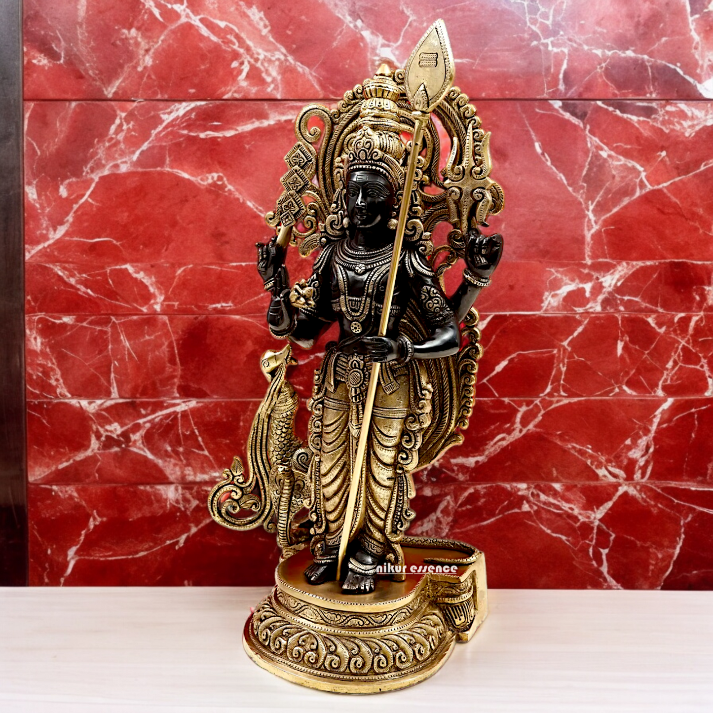 Lord Black Murugan Standing Brass Idol - 21 inches Nikuressence