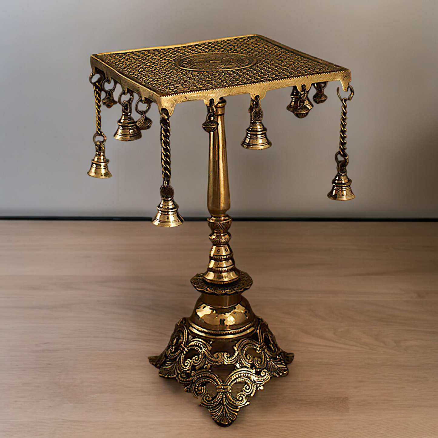 Pure Braas Chowki Table with Bells - 38 cm Nikuressence