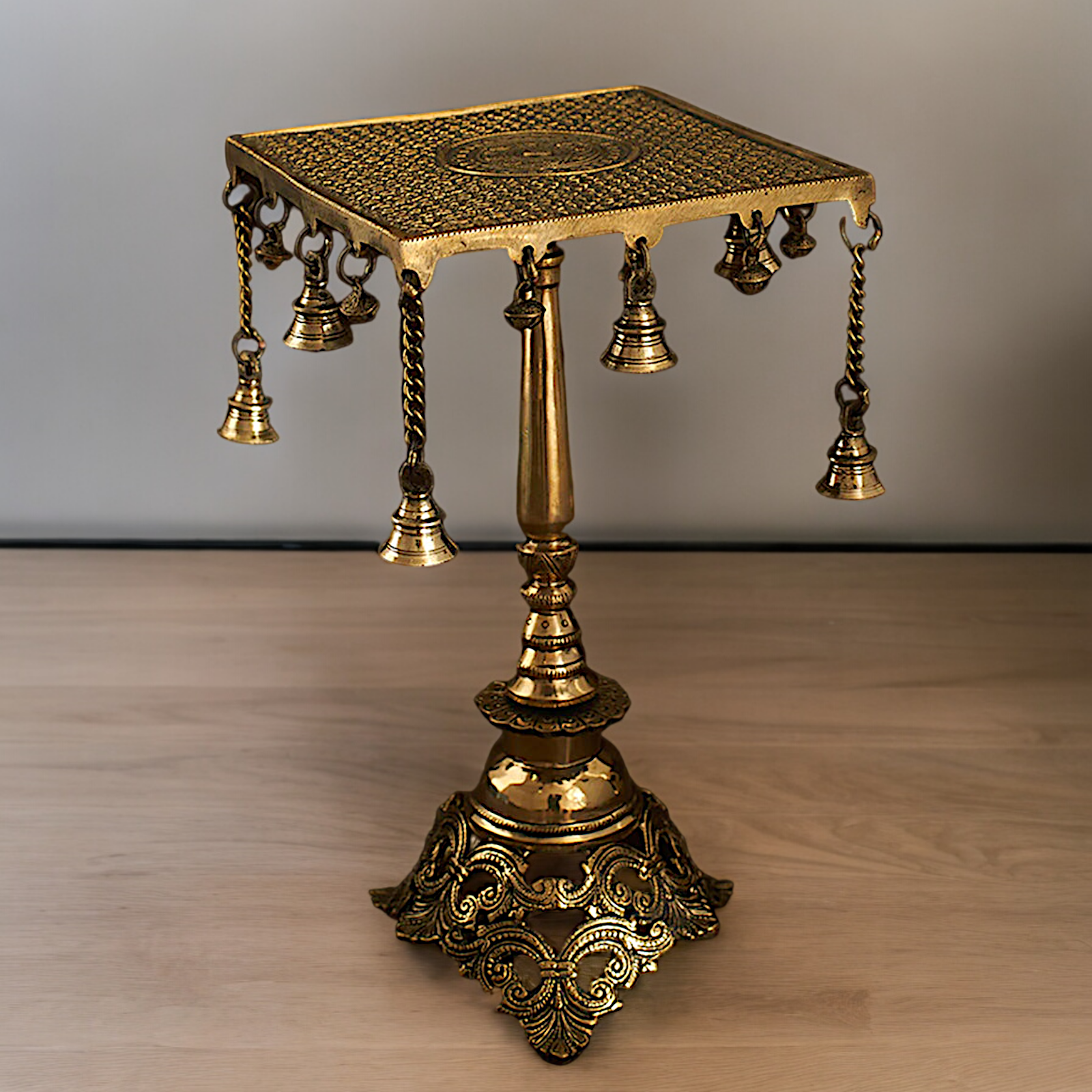Pure Braas Chowki Table with Bells - 38 cm Nikuressence