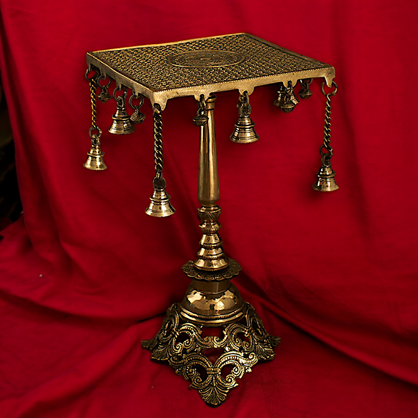 Pure Braas Chowki Table with Bells - 38 cm Nikuressence