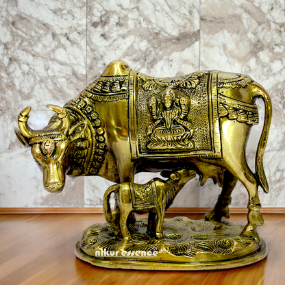 Buy Kamdhenu with Calf Solid Brass Idol Lakshmi Ganesh Figurine - 8 inches Nikuressence