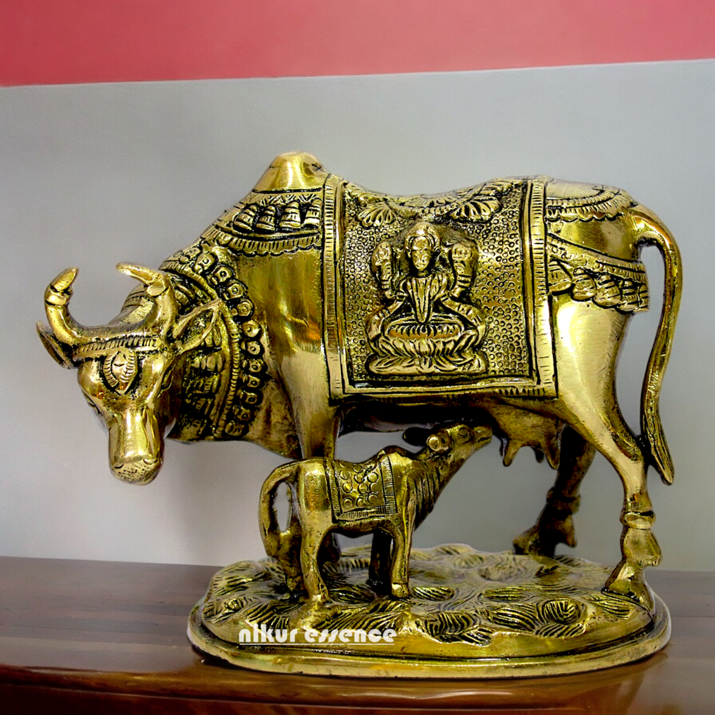 Buy Kamdhenu with Calf Solid Brass Idol Lakshmi Ganesh Figurine - 8 inches Nikuressence