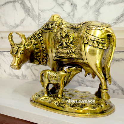 Buy Kamdhenu with Calf Solid Brass Idol Lakshmi Ganesh Figurine - 8 inches Nikuressence