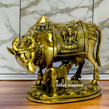 Buy Kamdhenu with Calf Solid Brass Idol Lakshmi Ganesh Figurine - 8 inches Nikuressence