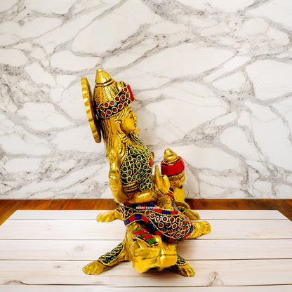 Shop Ganga Maa Sitting on Crocodile Brass Idol with Stone Work - 5.5 inches Nikuressence