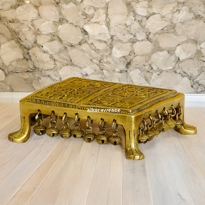 Solid Brass Pooja Chowki with Bells - 7 inches Nikuressence