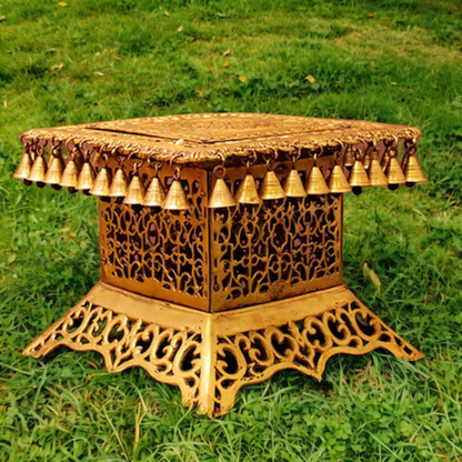 Large solid Braas chowki with Bells Ghungroo - 12 Inches Nikuressence