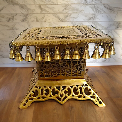 Large solid Braas chowki with Bells Ghungroo - 12 Inches Nikuressence