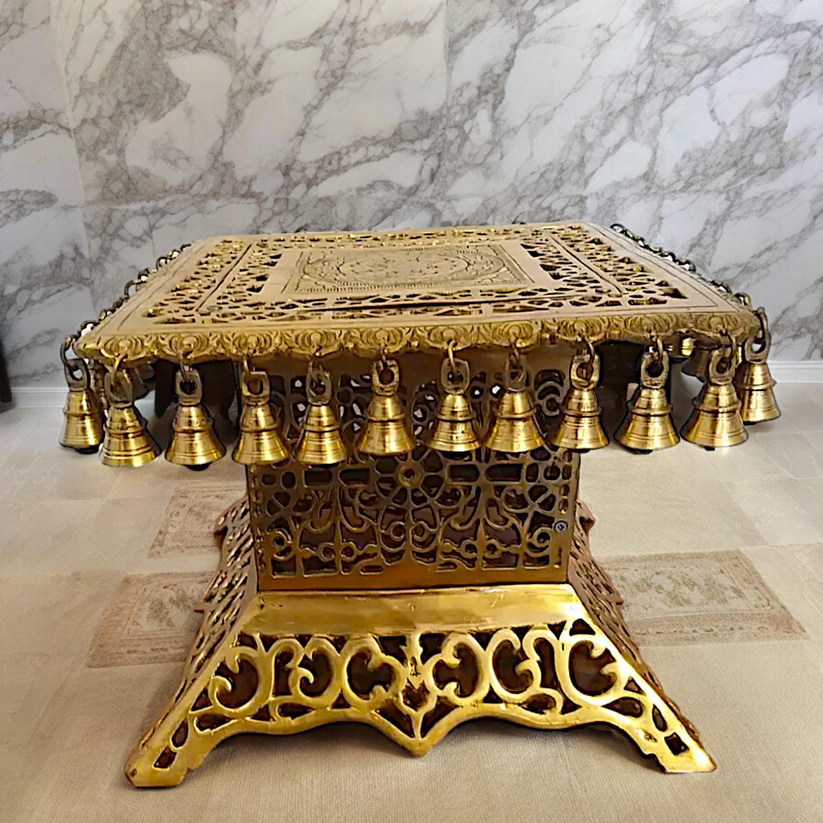 Large solid Braas chowki with Bells Ghungroo - 12 Inches Nikuressence