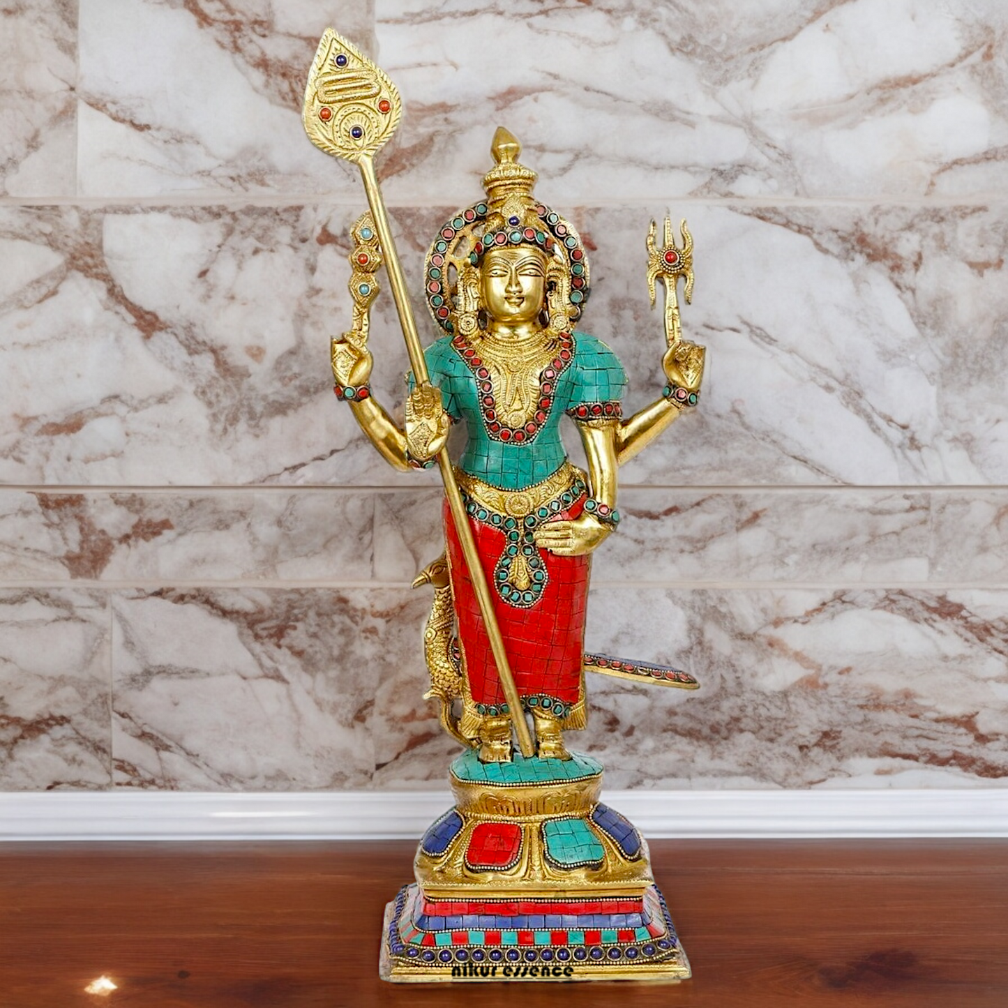Lord Kartikeya Murugan Standing Brass Idol with Stone Work - 18 Inches Nikuressence