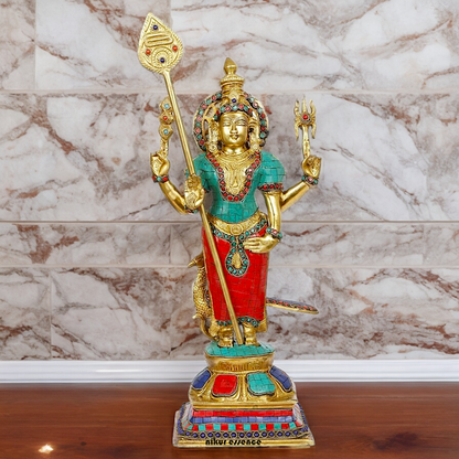 Lord Kartikeya Murugan Standing Brass Idol with Stone Work - 18 Inches Nikuressence