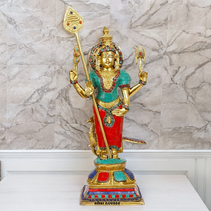 Lord Kartikeya Murugan Standing Brass Idol with Stone Work - 18 Inches Nikuressence
