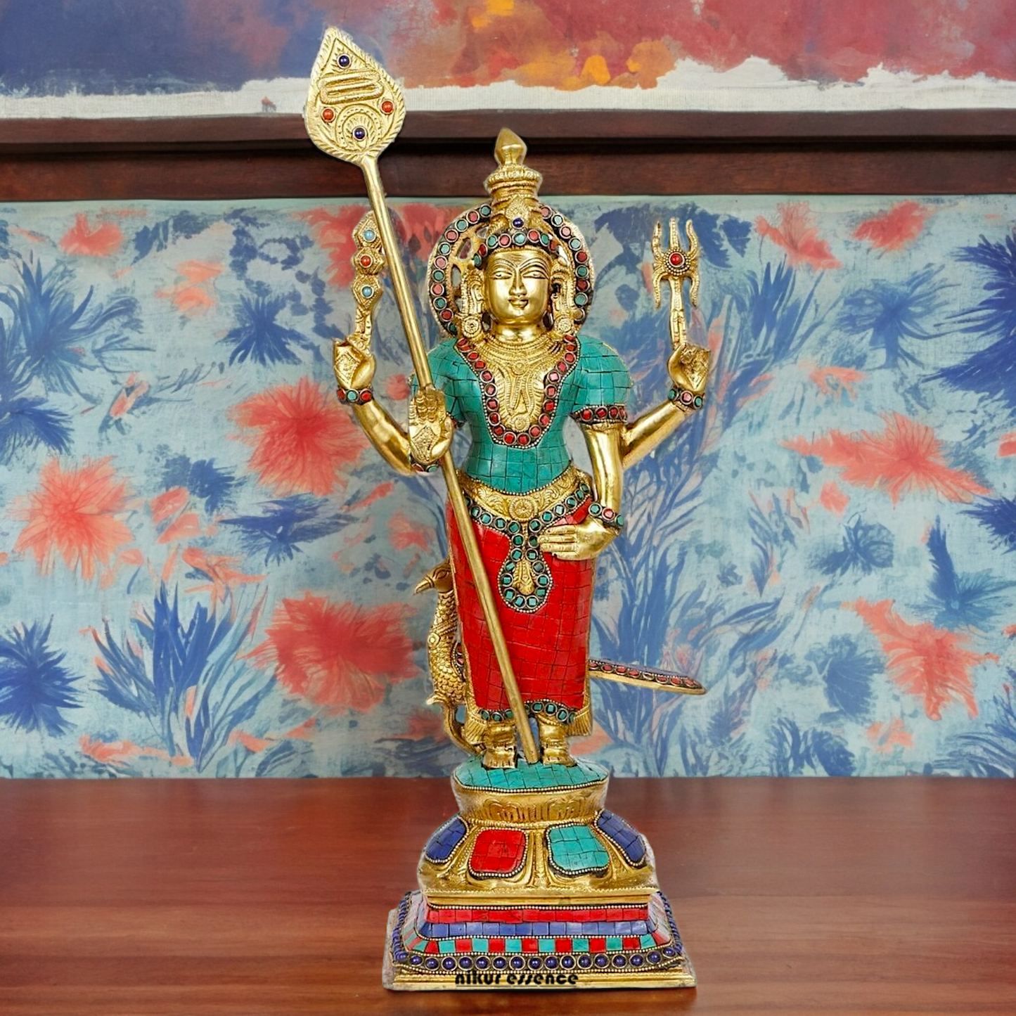 Lord Kartikeya Murugan Standing Brass Idol with Stone Work - 18 Inches Nikuressence