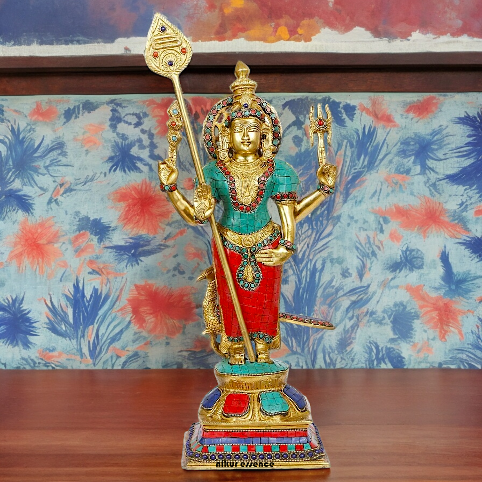 Lord Kartikeya Murugan Standing Brass Idol with Stone Work - 18 Inches Nikuressence