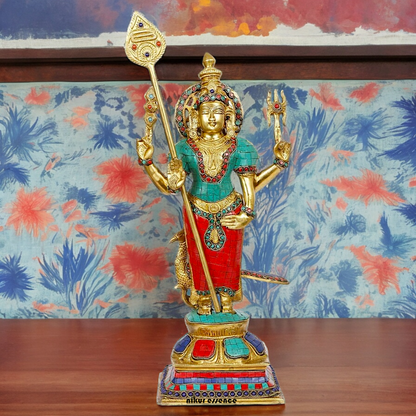 Lord Kartikeya Murugan Standing Brass Idol with Stone Work - 18 Inches Nikuressence