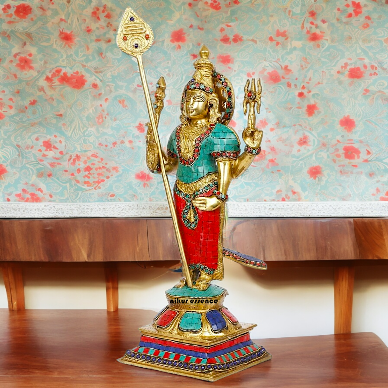 Lord Kartikeya Murugan Standing Brass Idol with Stone Work - 18 Inches Nikuressence