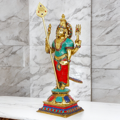 Lord Kartikeya Murugan Standing Brass Idol with Stone Work - 18 Inches Nikuressence