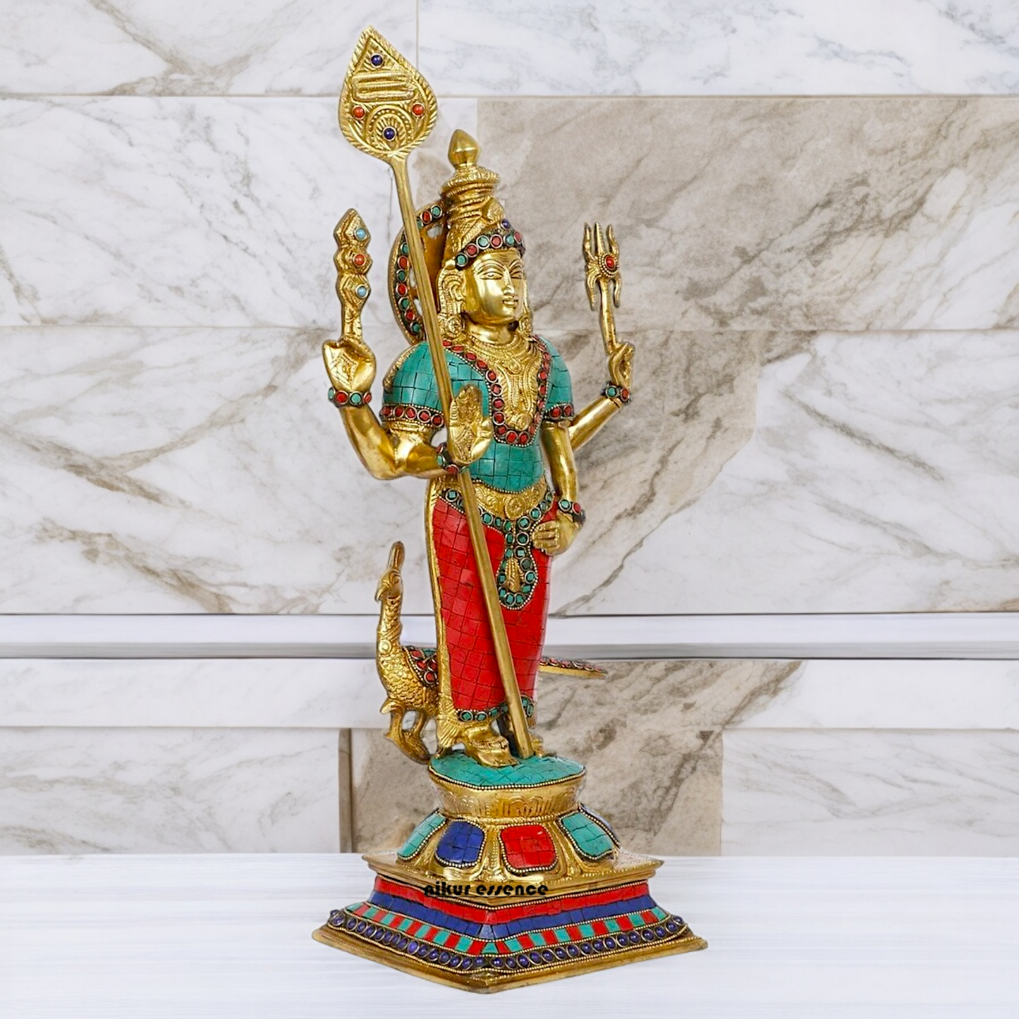 Lord Kartikeya Murugan Standing Brass Idol with Stone Work - 18 Inches Nikuressence