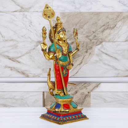 Lord Kartikeya Murugan Standing Brass Idol with Stone Work - 18 Inches Nikuressence