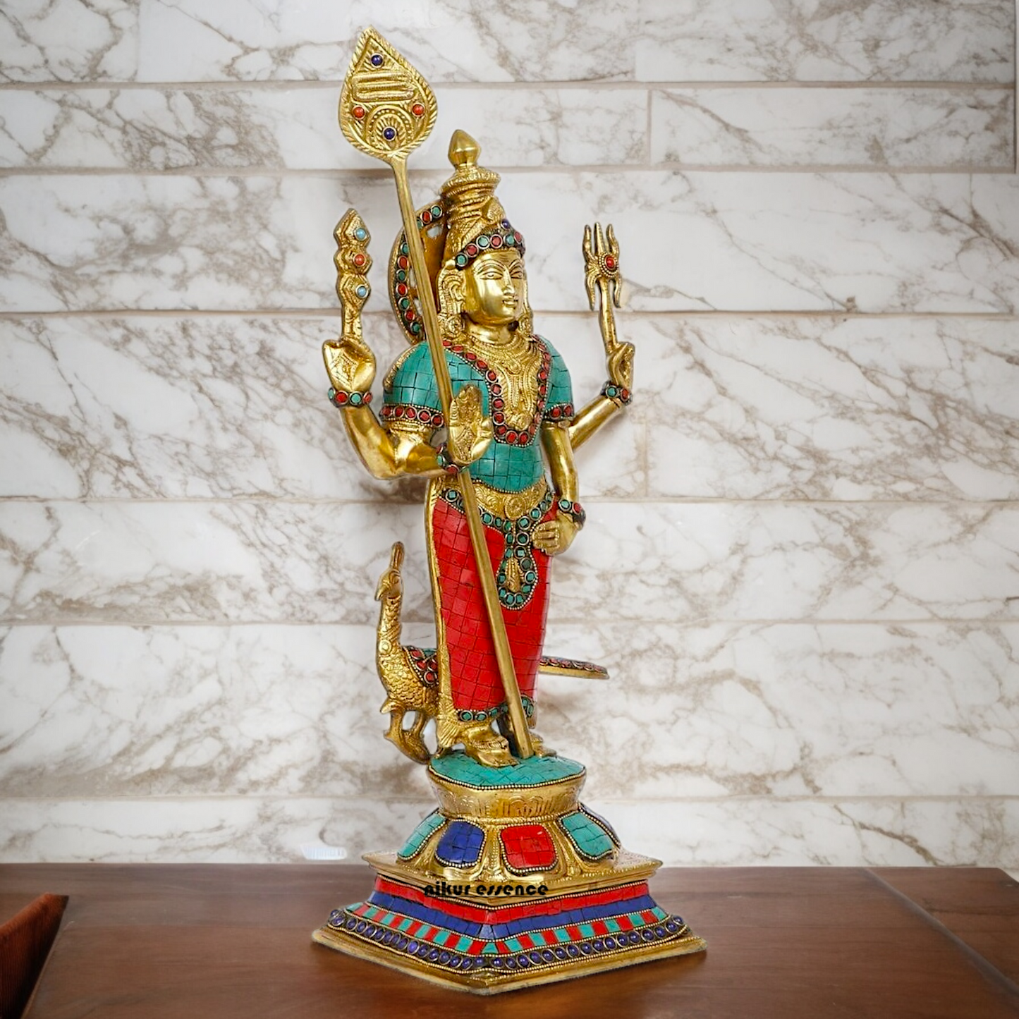 Lord Kartikeya Murugan Standing Brass Idol with Stone Work - 18 Inches Nikuressence