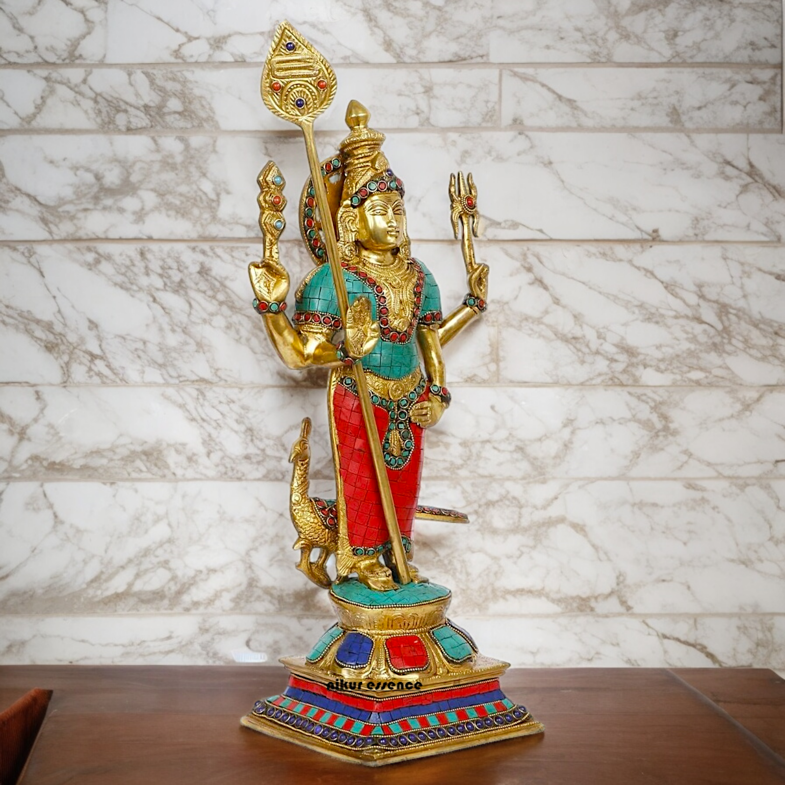 Lord Kartikeya Murugan Standing Brass Idol with Stone Work - 18 Inches Nikuressence